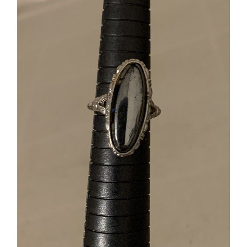 Vintage Full Finger Hematite Cocktail Ring Adjustable Fashion Silver Tone 6 - 9